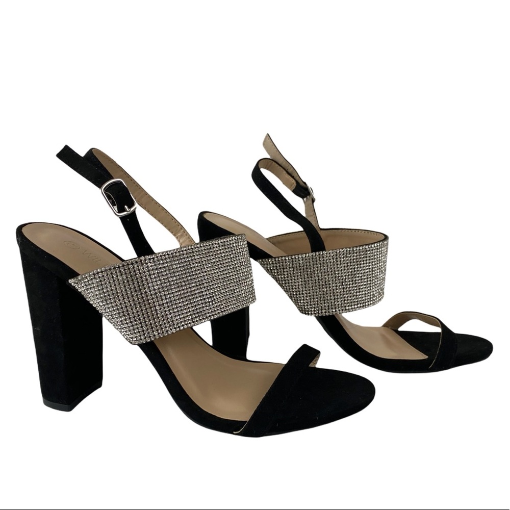 WILD DIVA NWOT Black Faux Suede Embellished Heels